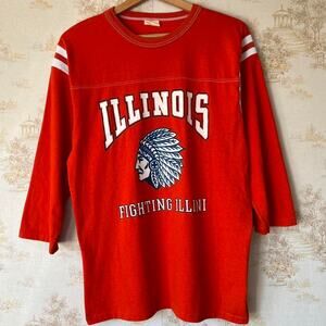 Vintage 70s Fighting Illini Raglan | Chalk Line Chief Illiniwek | Size L 20x28”